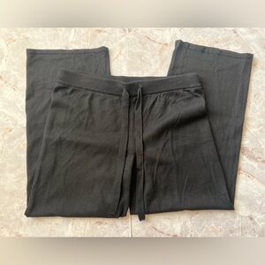 Luxury Women Cashmere Blend Wide Leg Black Lounge Drawstring Pull On Ankle Pants